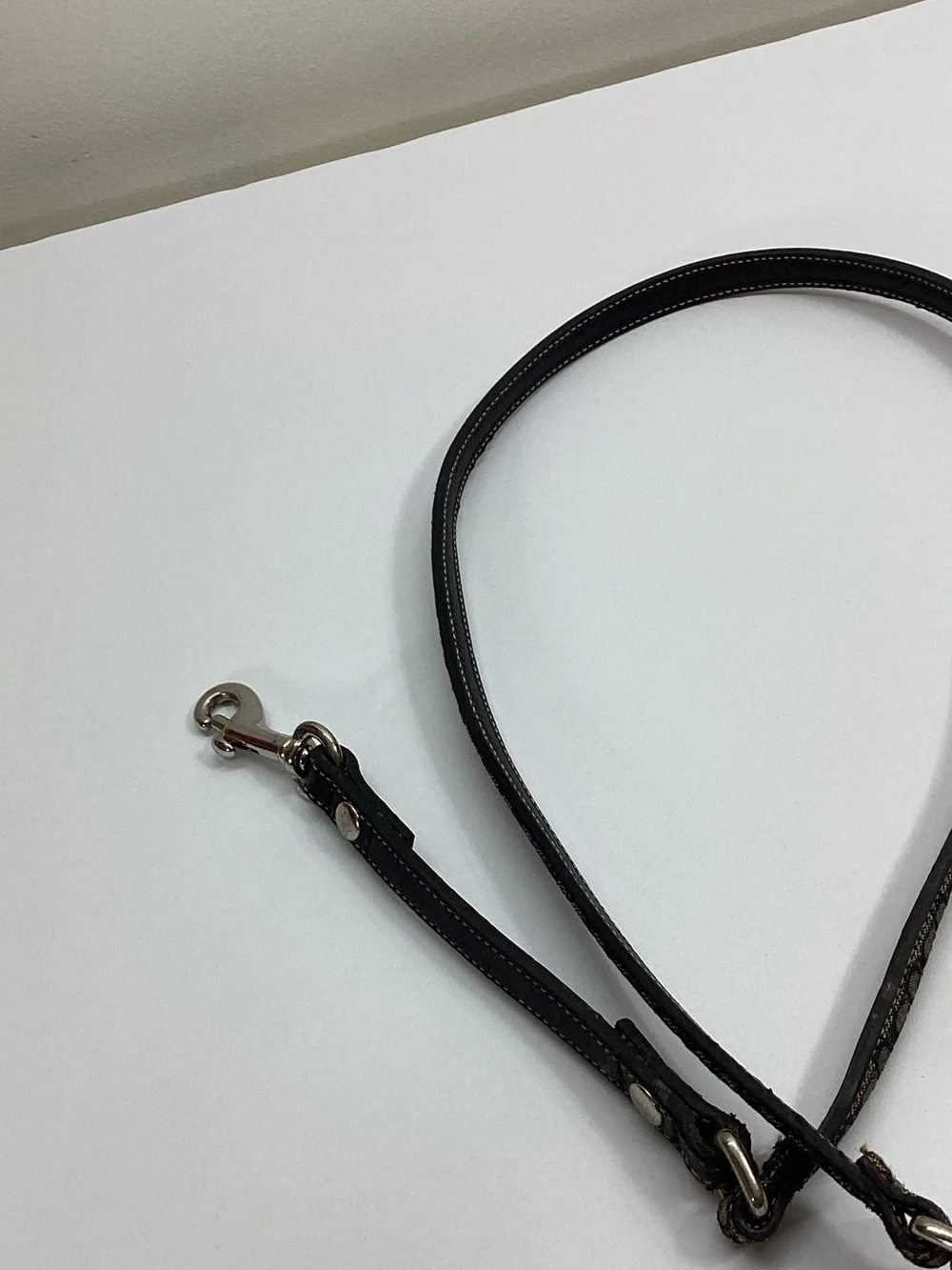 Coach jacquard and leather dog leash in black and gray